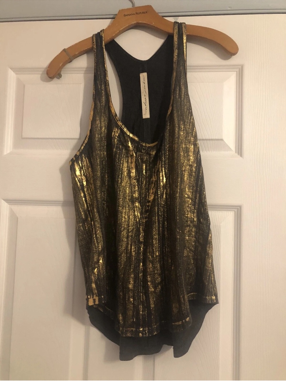 Rare Raquel Allegra Metallic Gold Racerback Tank Top - size 1